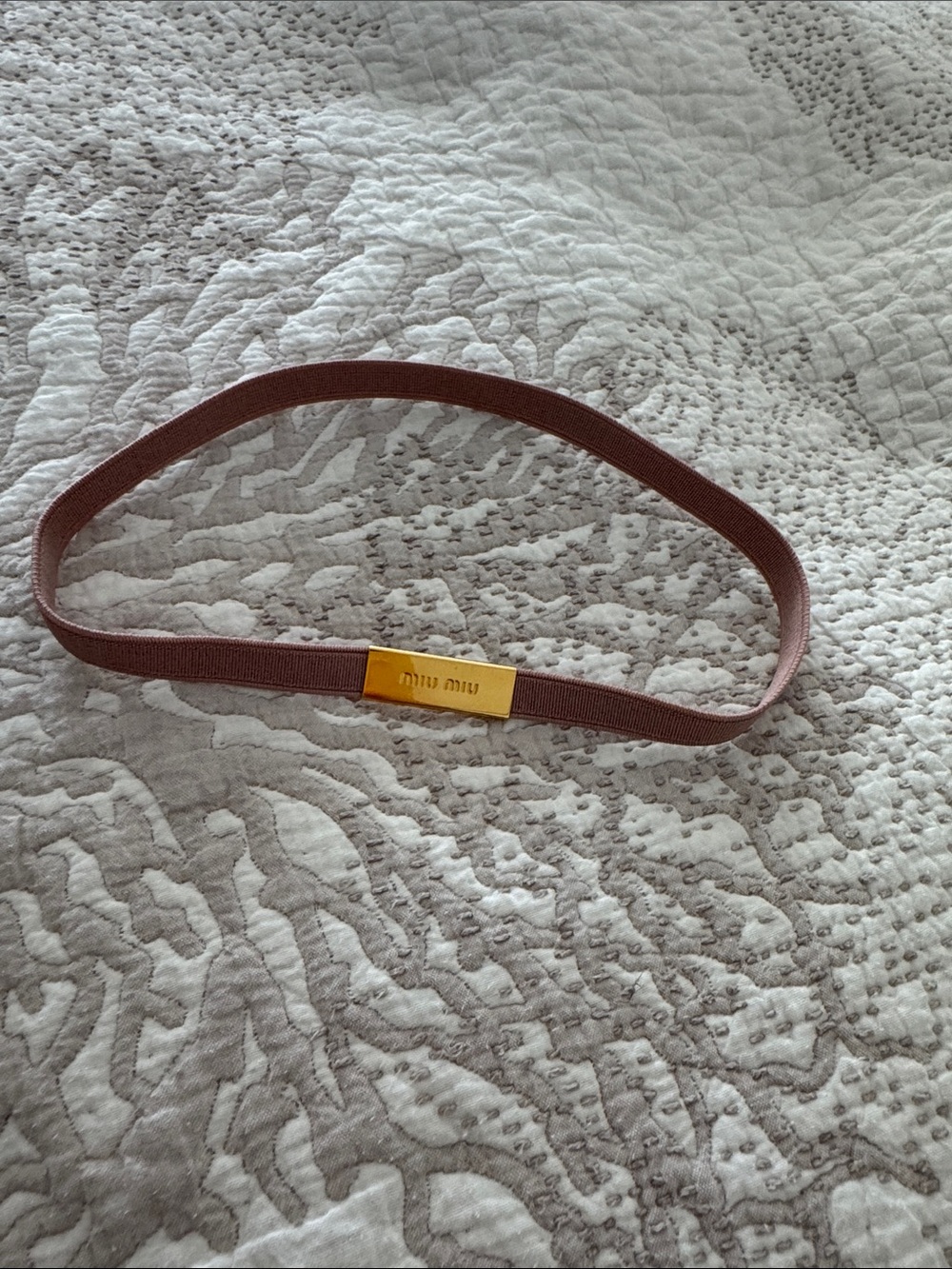Miu Miu Dusty Rose Elastic Waist Belt with Gold Plaque